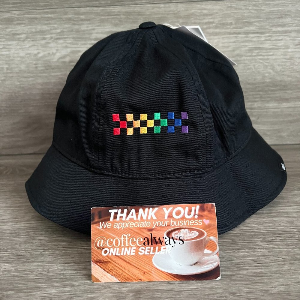 Vans PRIDE Black Rainbow Check Bucket Hat Women's Unisex NWT